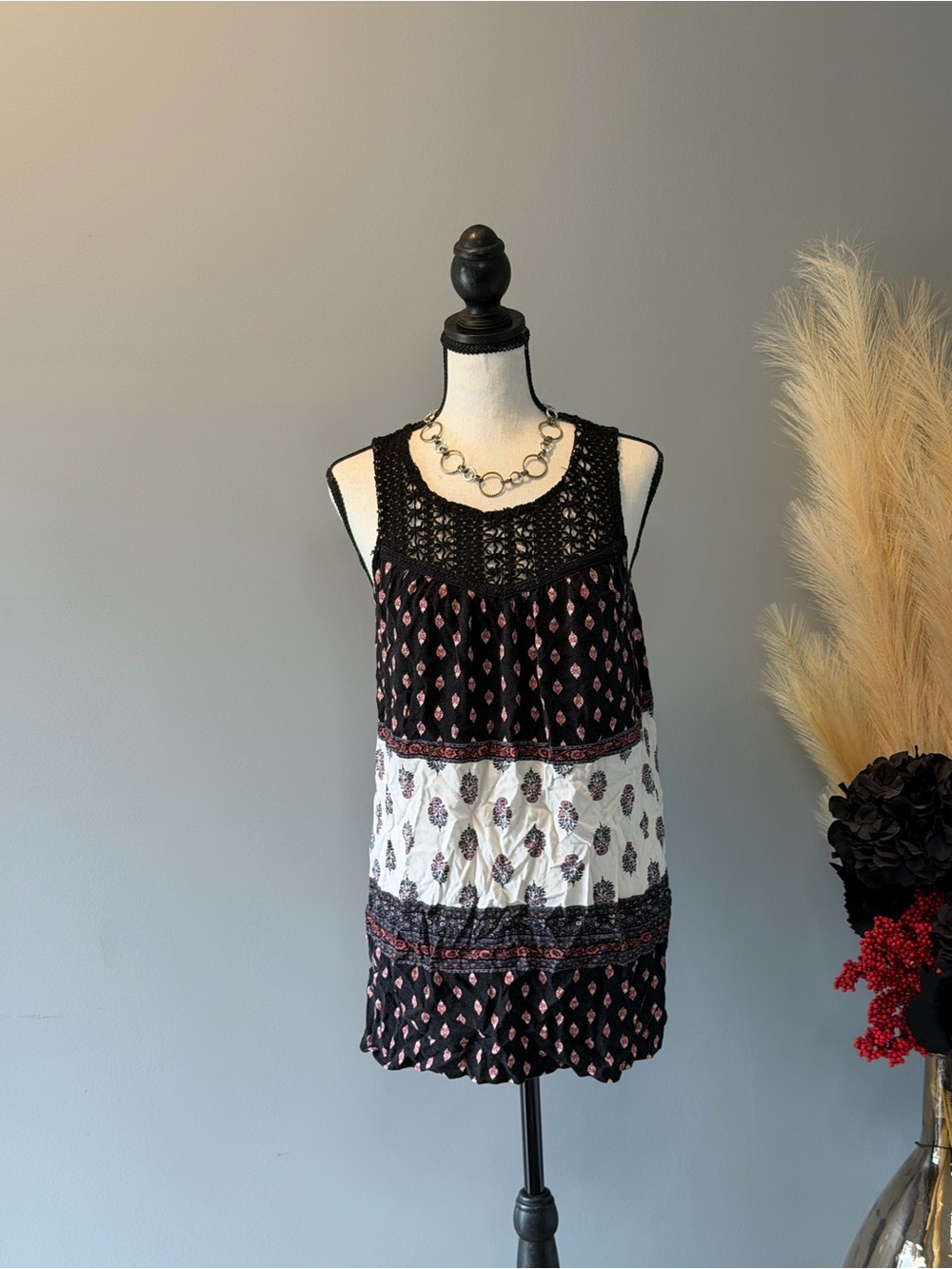 Xhilaration Black Crochet Knit Top with Button Detail